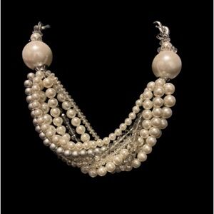 Chunky Faux Pearl, Crystal & Stainless Steel Statement Necklace